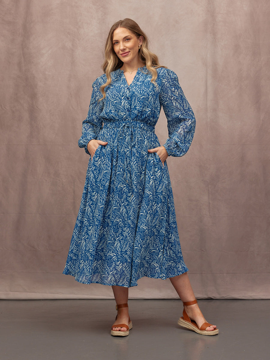 leaf print empire waist midi dress product info and reviews leaf print empire waist midi dress reviews Navy Leaf Print Empire Line Midi Dress