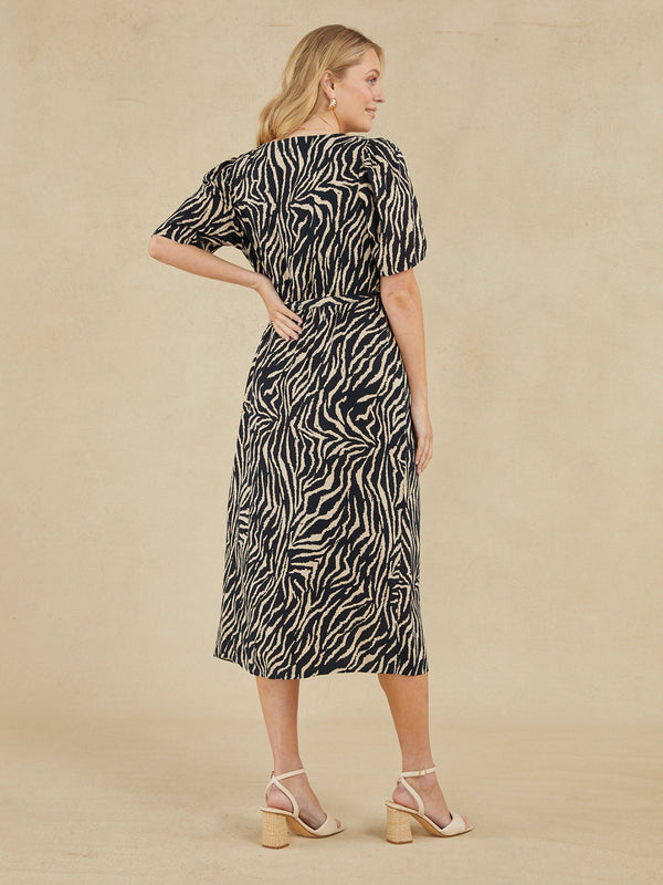 Paulomi - Short Sleeve Wrap Dress - Black Zebra Print
