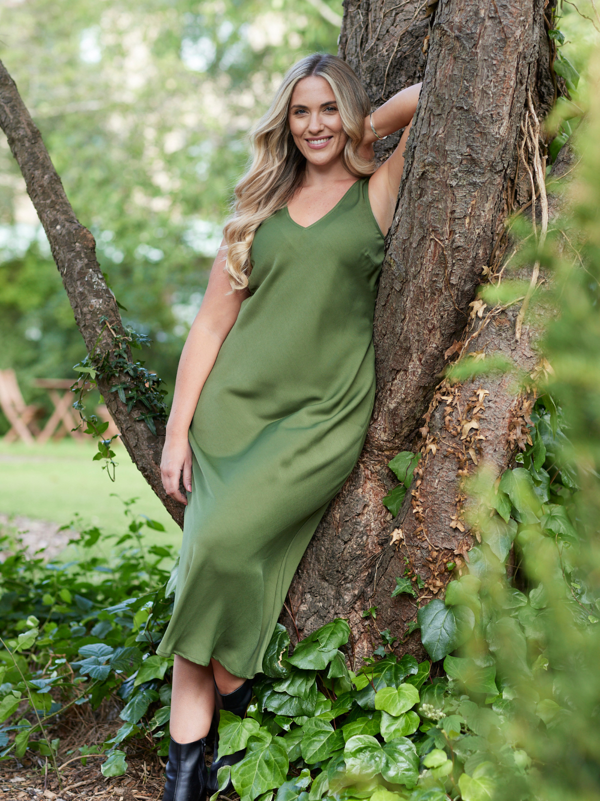 Olive green slip dress discount