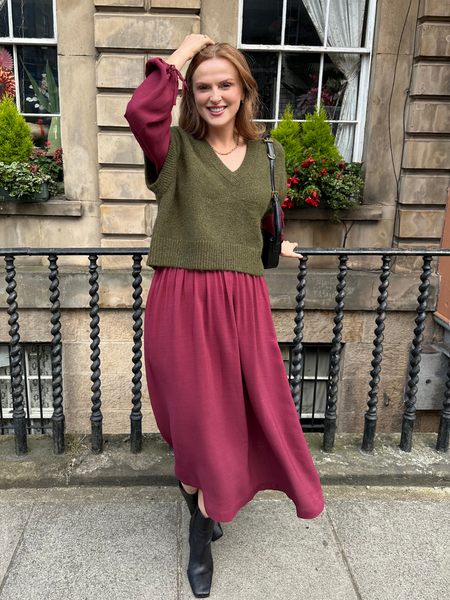 Maddie - V Neck Dress - Burgundy