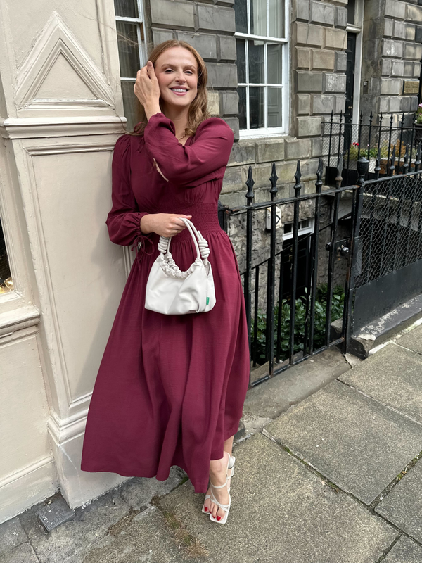 Maddie - V Neck Dress - Burgundy