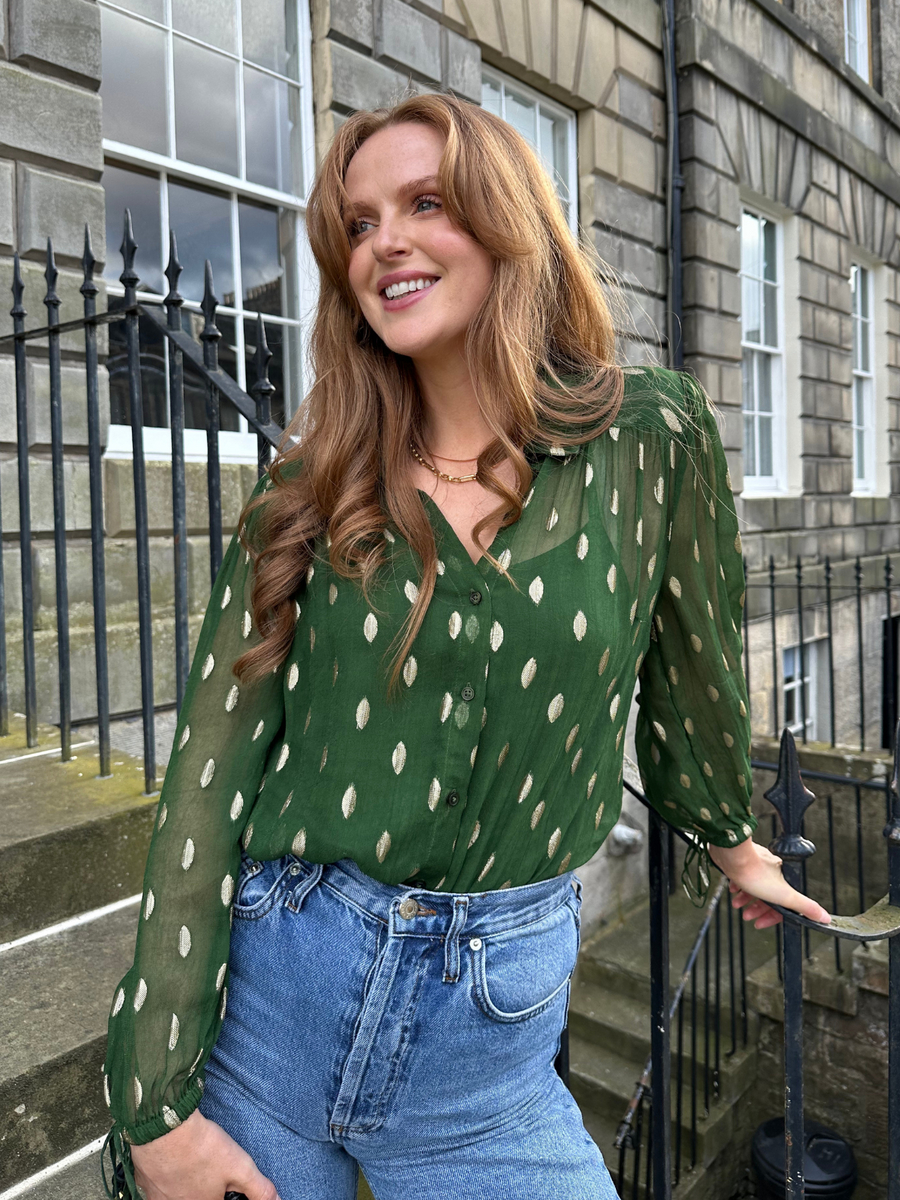 Jamila - Lurex Blouse - Green and Gold