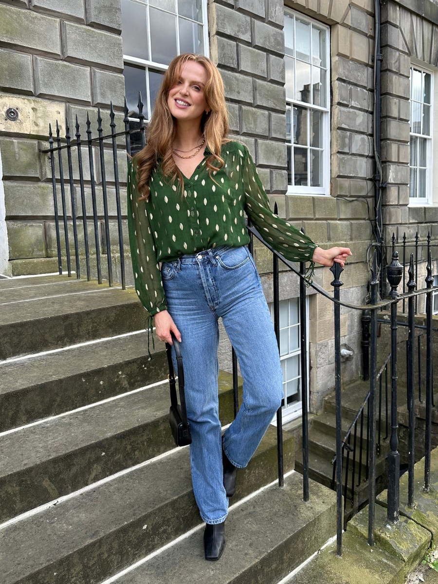 Jamila - Lurex Blouse - Green and Gold