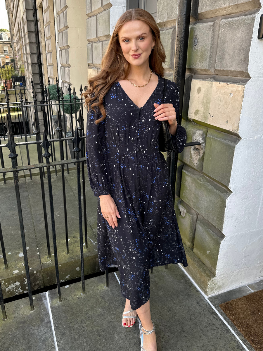 Susanne - V Neck Button Dress - Star Print - Sample