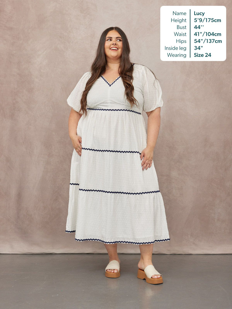 Nelly Ric Rac Dress - White & Navy