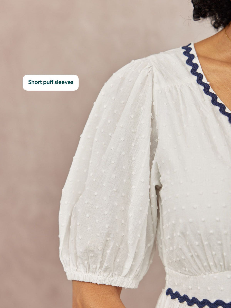 Nelly Ric Rac Dress - White & Navy