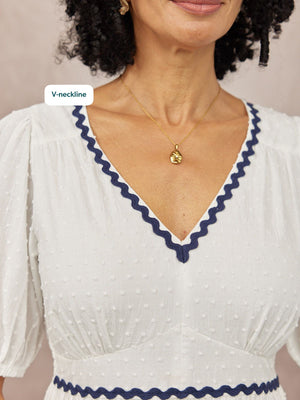 Nelly Ric Rac Dress - White & Navy