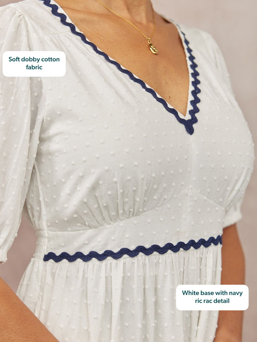 Nelly Ric Rac Dress - White & Navy
