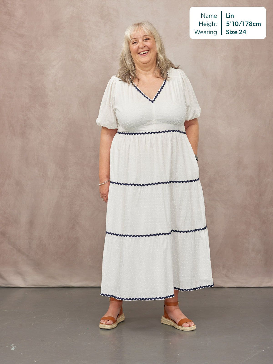 Nelly Ric Rac Dress - White & Navy