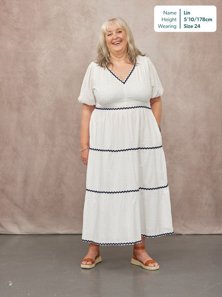 Nelly Ric Rac Dress - White & Navy