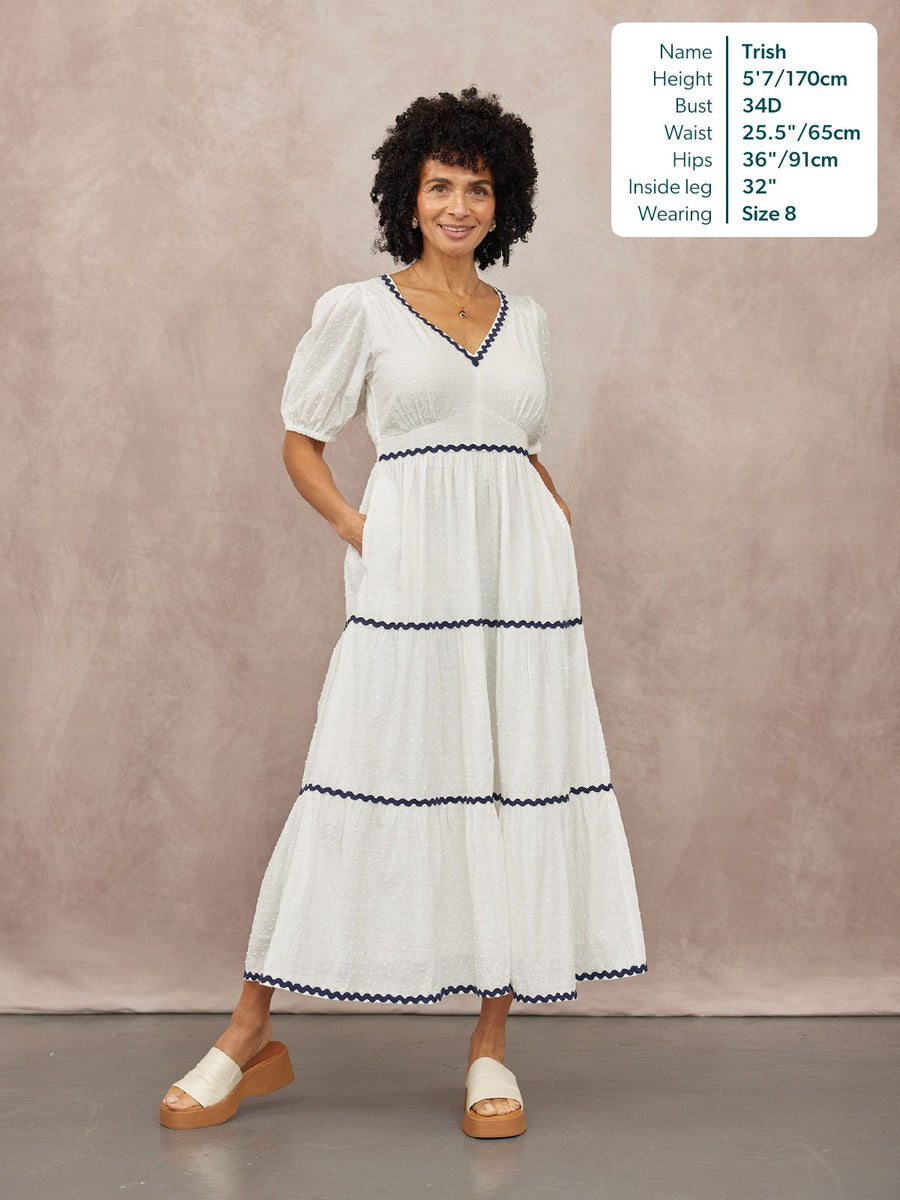 Nelly Ric Rac Dress - White & Navy