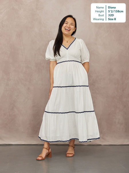 Nelly Ric Rac Dress - White & Navy
