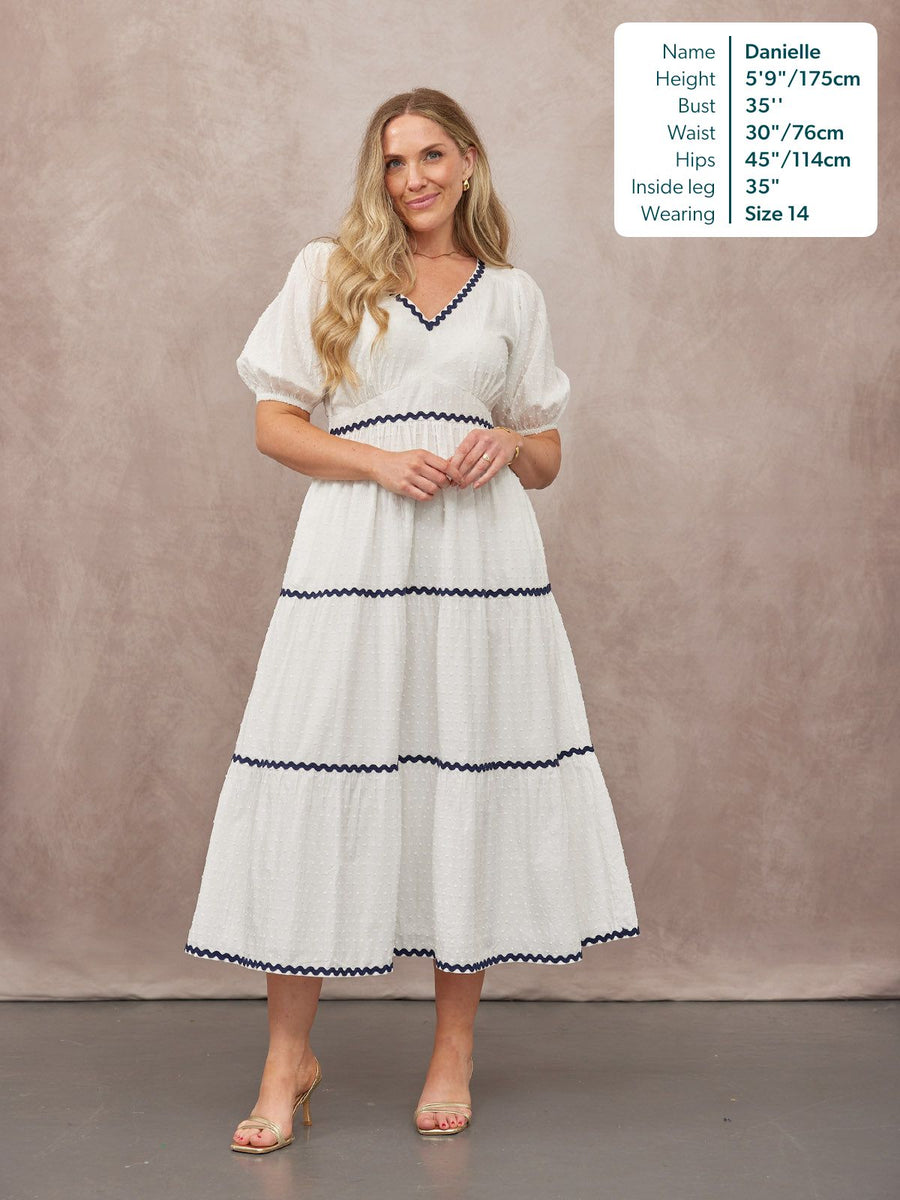 Nelly Ric Rac Dress - White & Navy
