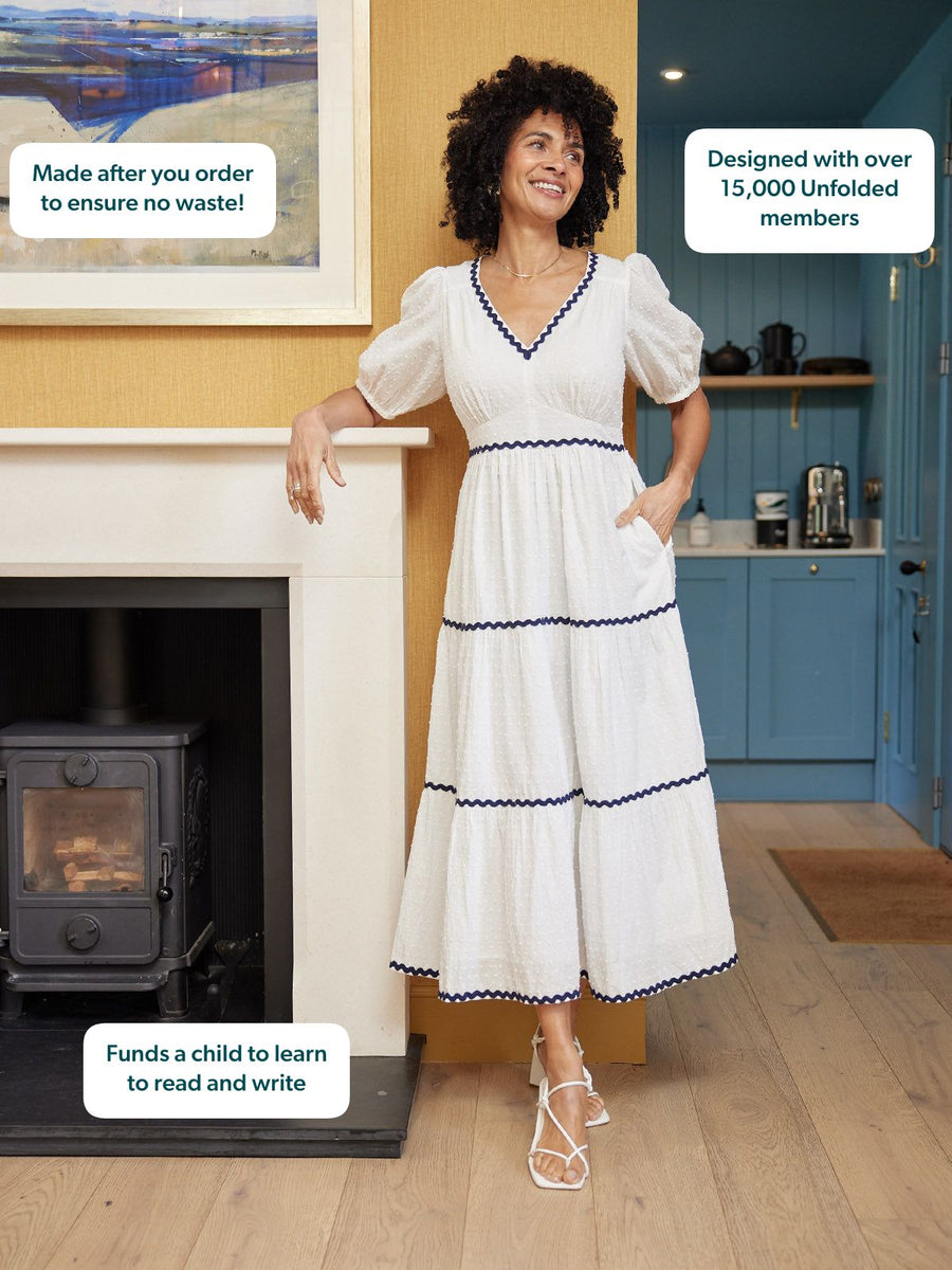 Nelly Ric Rac Dress - White & Navy