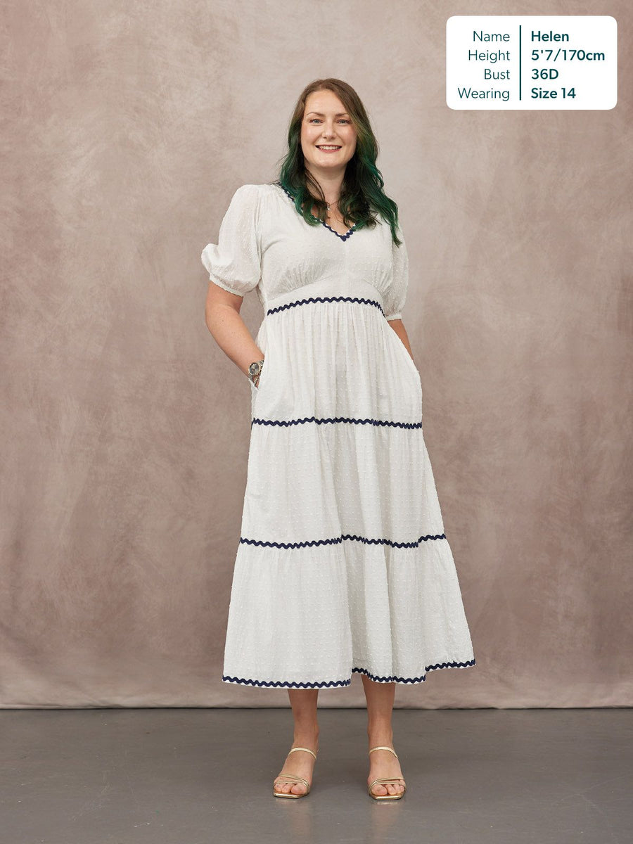 Nelly Ric Rac Dress - White & Navy