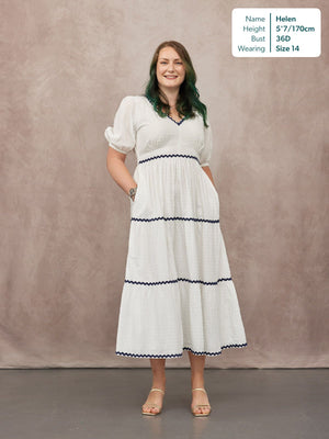 Nelly Ric Rac Dress - White & Navy