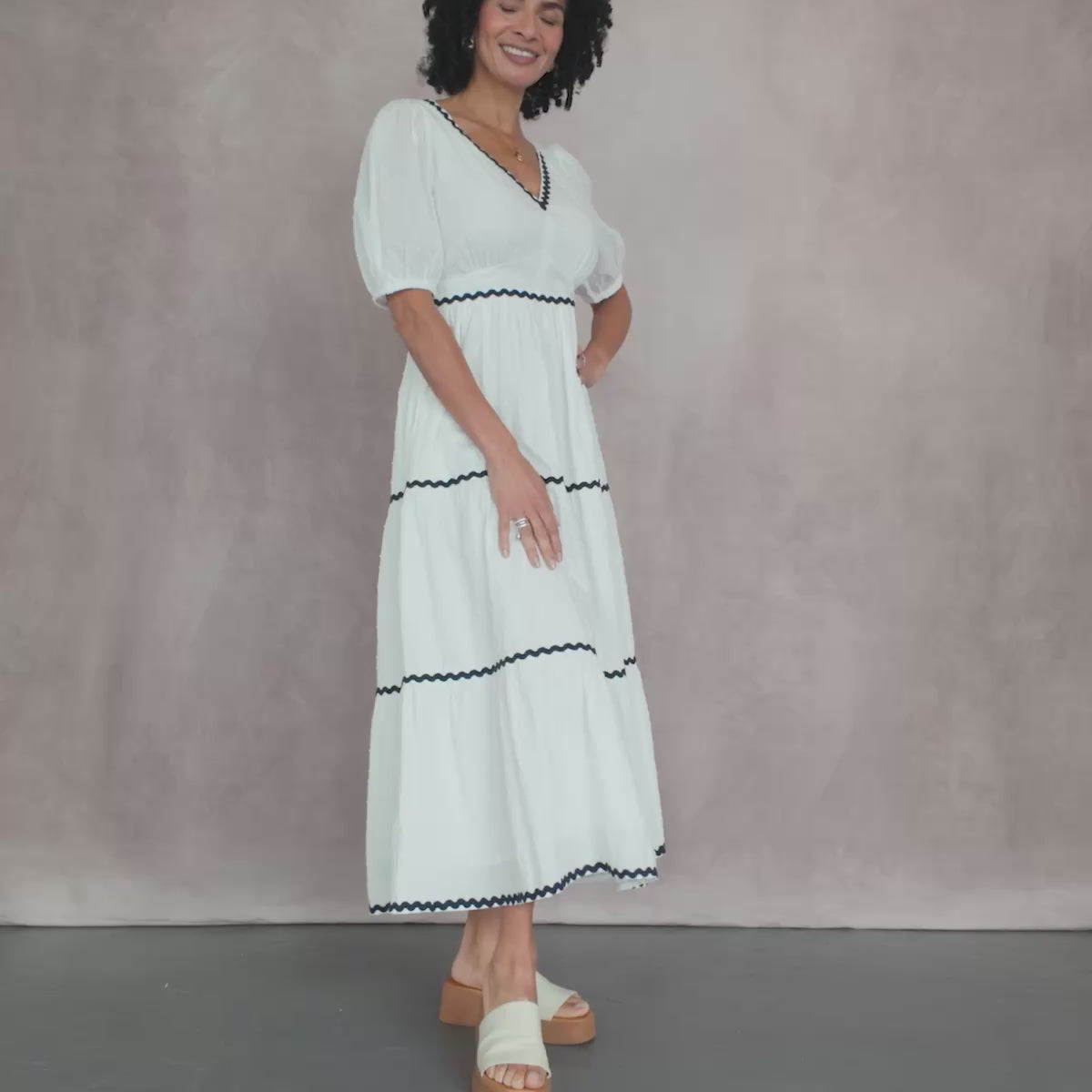 Nelly Ric Rac Dress - White & Navy – This is Unfolded