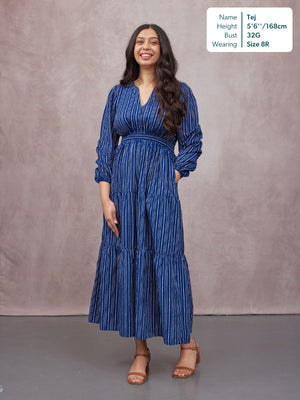 Alicia Long Sleeve Tiered Stripe Dress - Navy & White