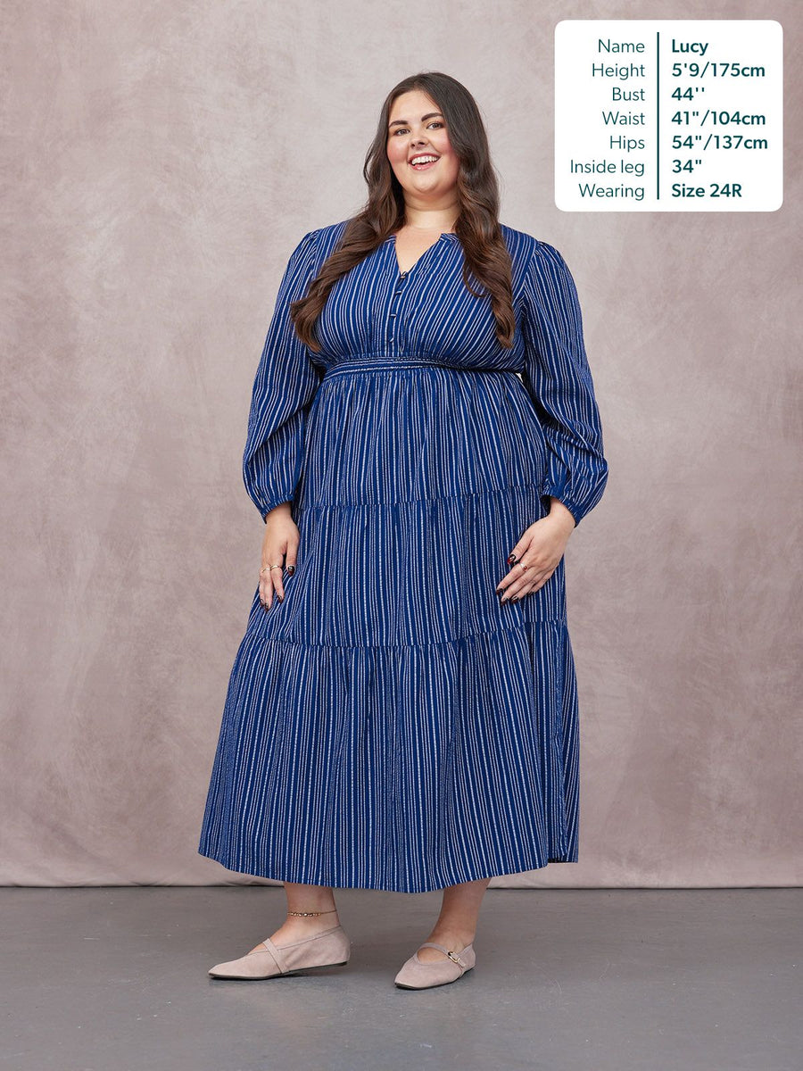 Alicia Long Sleeve Tiered Stripe Dress - Navy & White