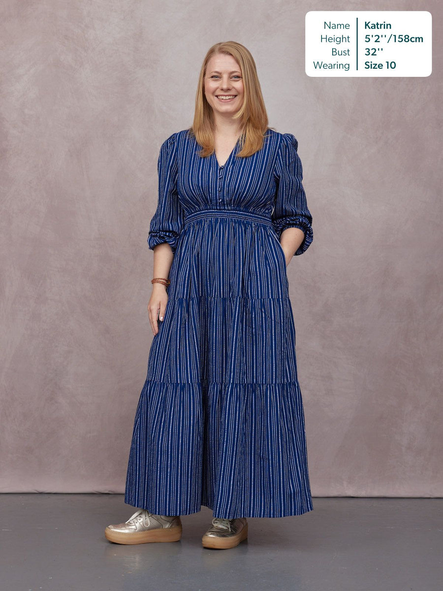 Alicia Long Sleeve Tiered Stripe Dress - Navy & White