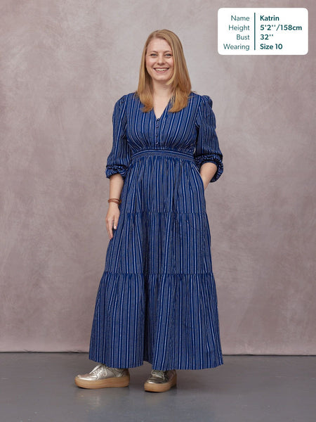 Alicia Long Sleeve Tiered Stripe Dress - Navy & White