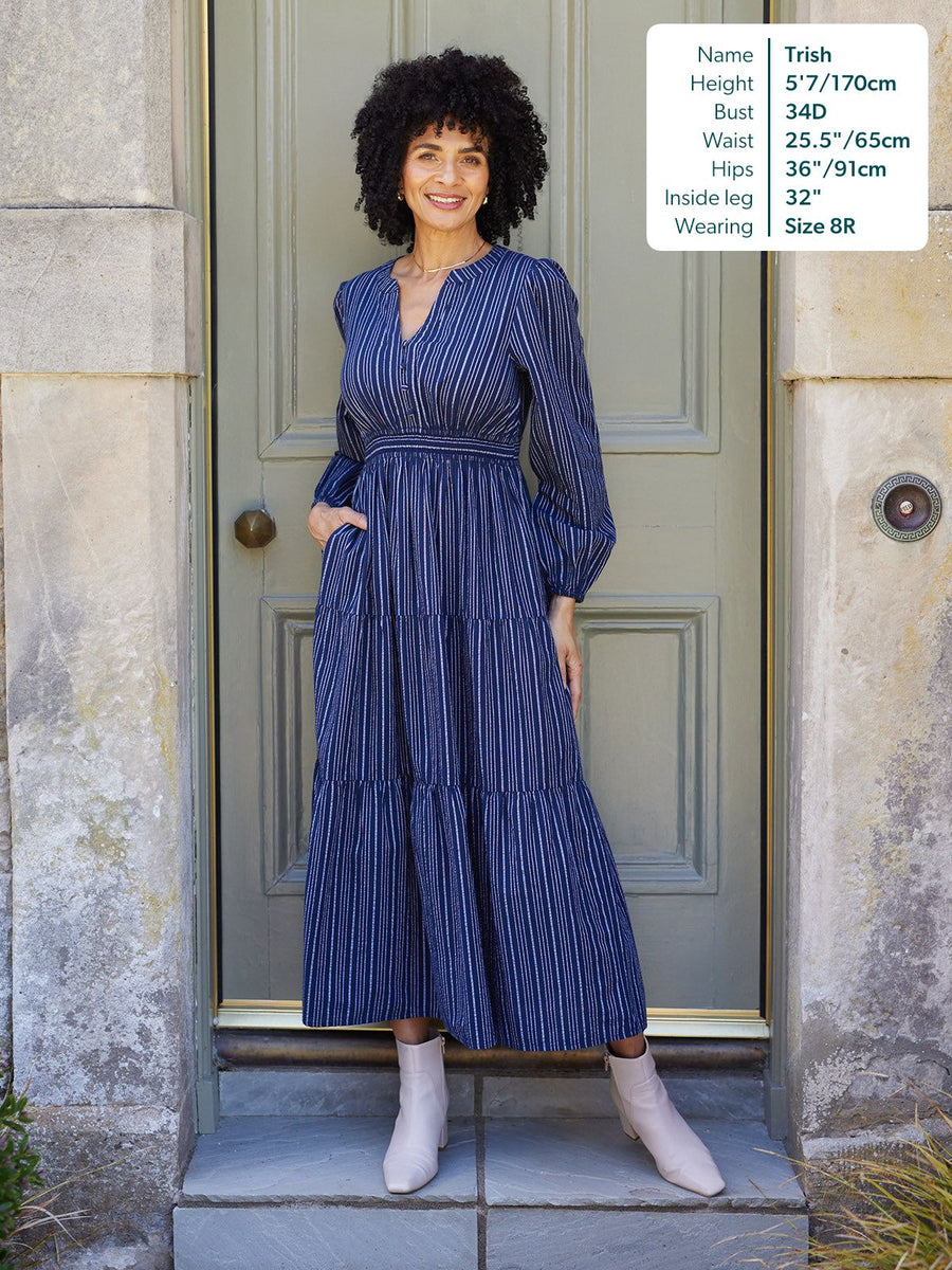 Alicia Long Sleeve Tiered Stripe Dress