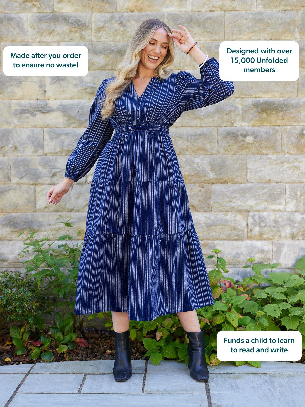Alicia Long Sleeve Tiered Stripe Dress - Navy & White – This is