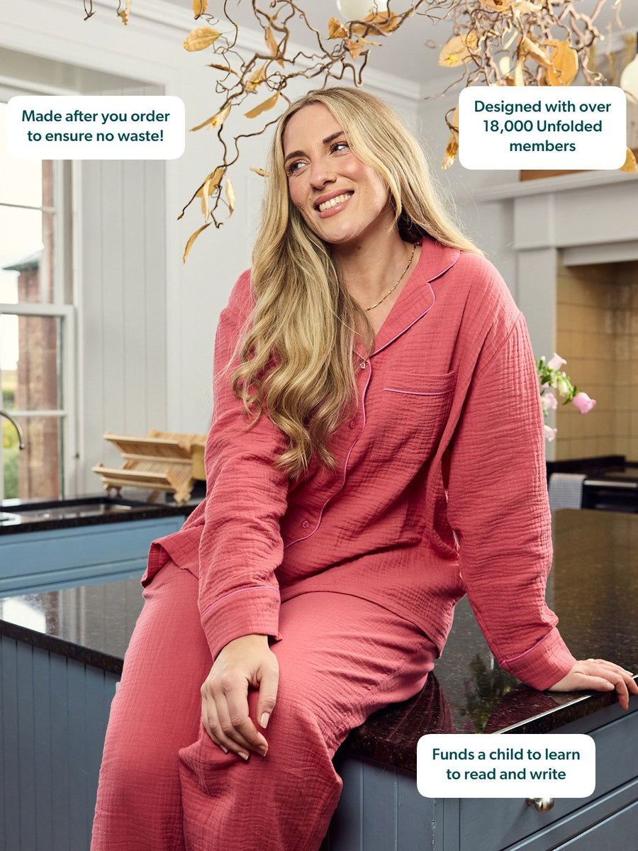 Annie Crinkle Scallop Pyjama Set - Pink