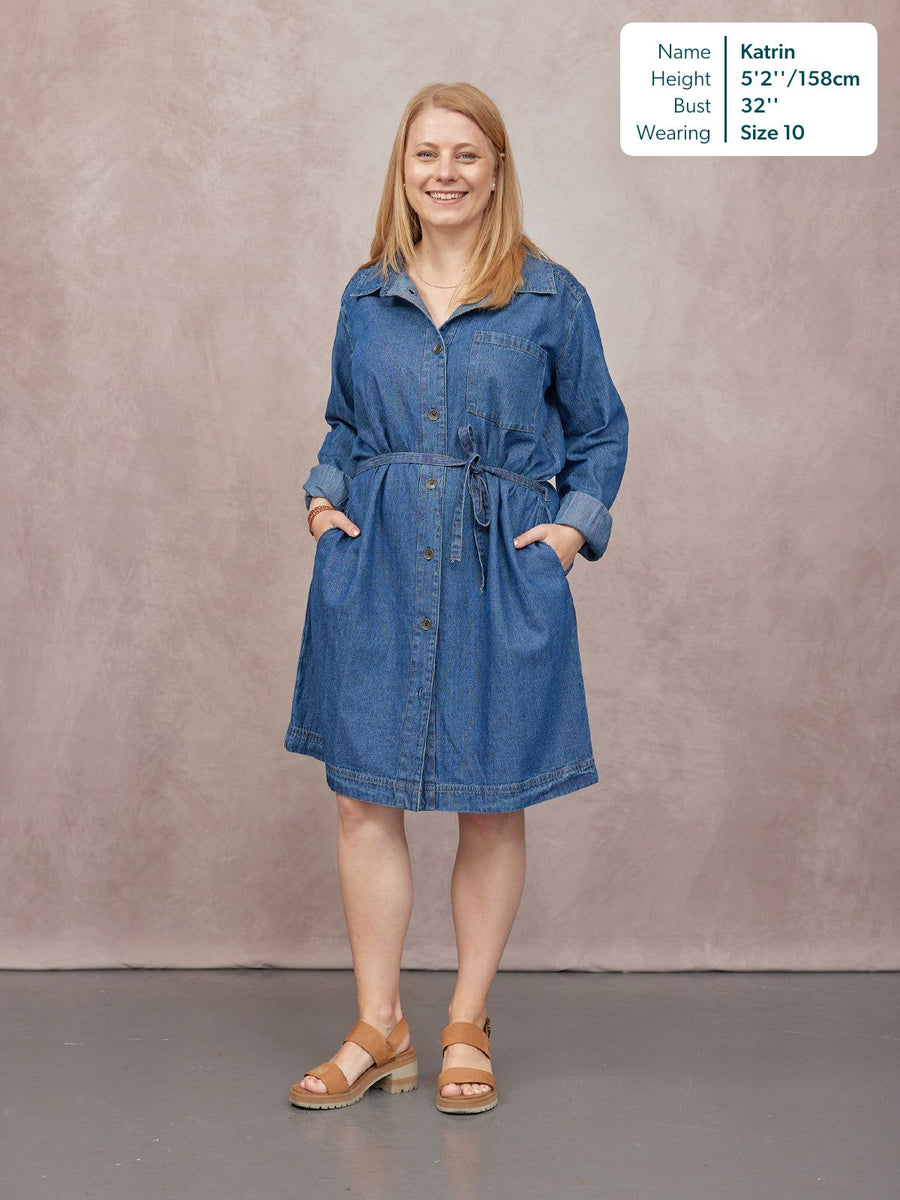 Ava Long Sleeve Denim Shirt Dress - Blue