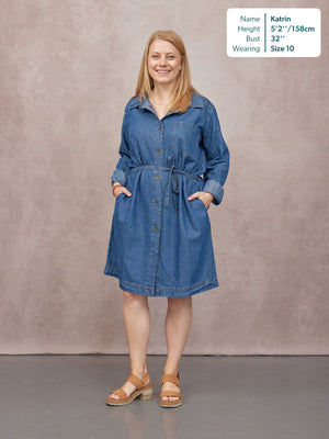 Ava Long Sleeve Denim Shirt Dress - Blue