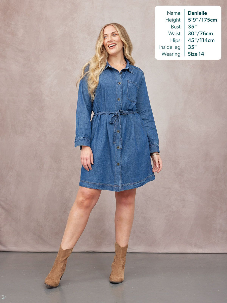 Ava Long Sleeve Denim Shirt Dress - Blue