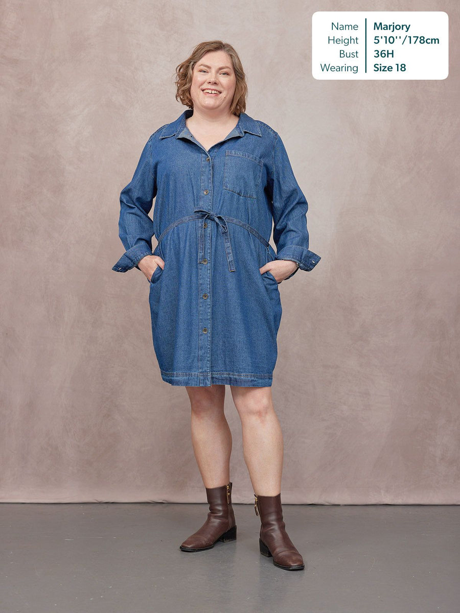 Ava Long Sleeve Denim Shirt Dress - Blue