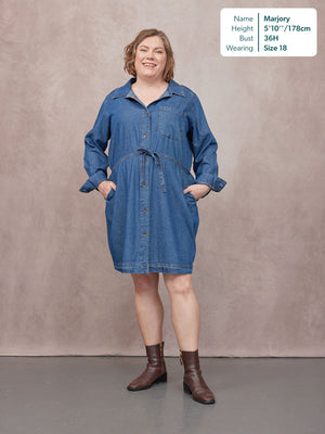 Ava Long Sleeve Denim Shirt Dress - Blue