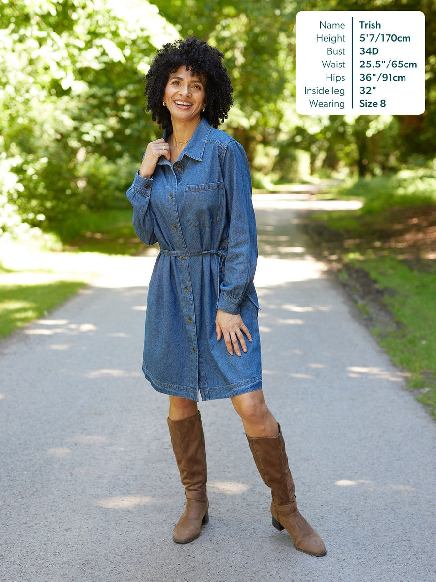 Ava Long Sleeve Denim Shirt Dress - Blue