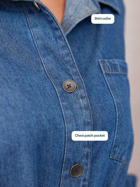 Ava Long Sleeve Denim Shirt Dress - Blue
