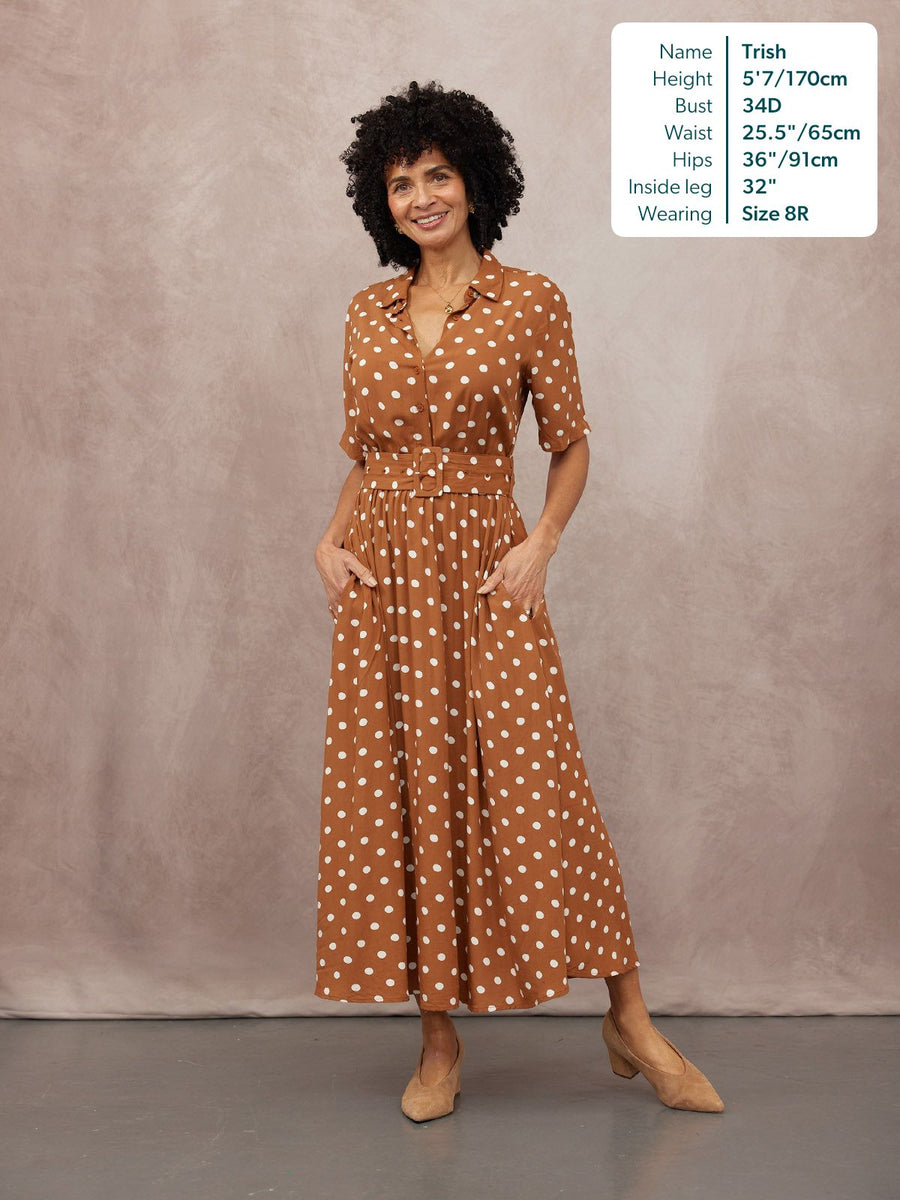 Camilla Shirt Dress - Brown & White Spot Print