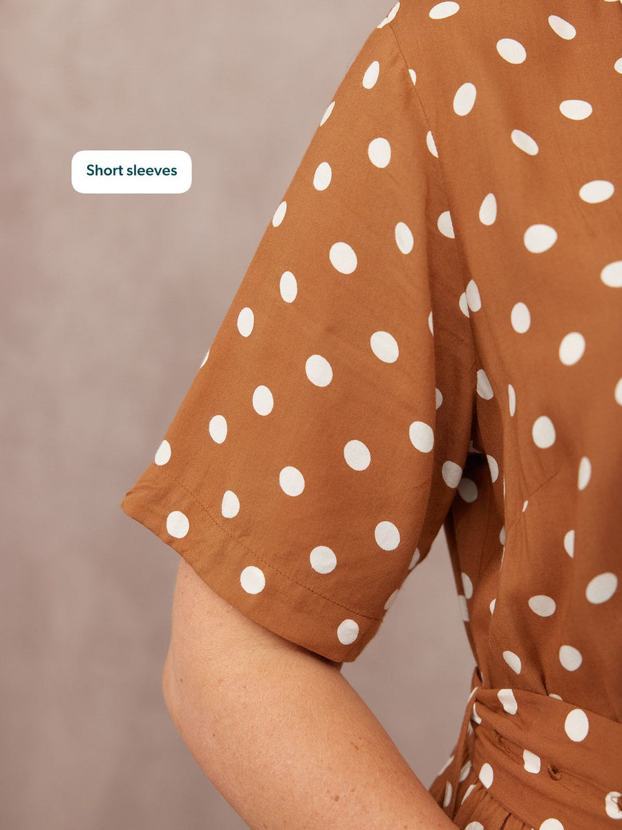 white dress with brown spots Esther & Co. Bellamy Dress
