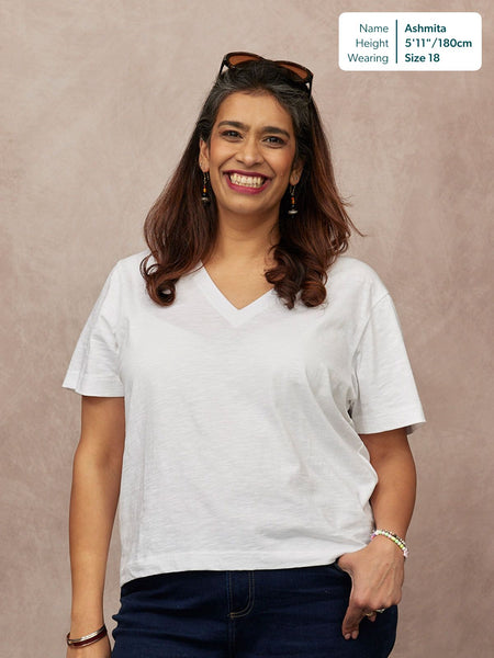 Cathy V-neck Tee - White