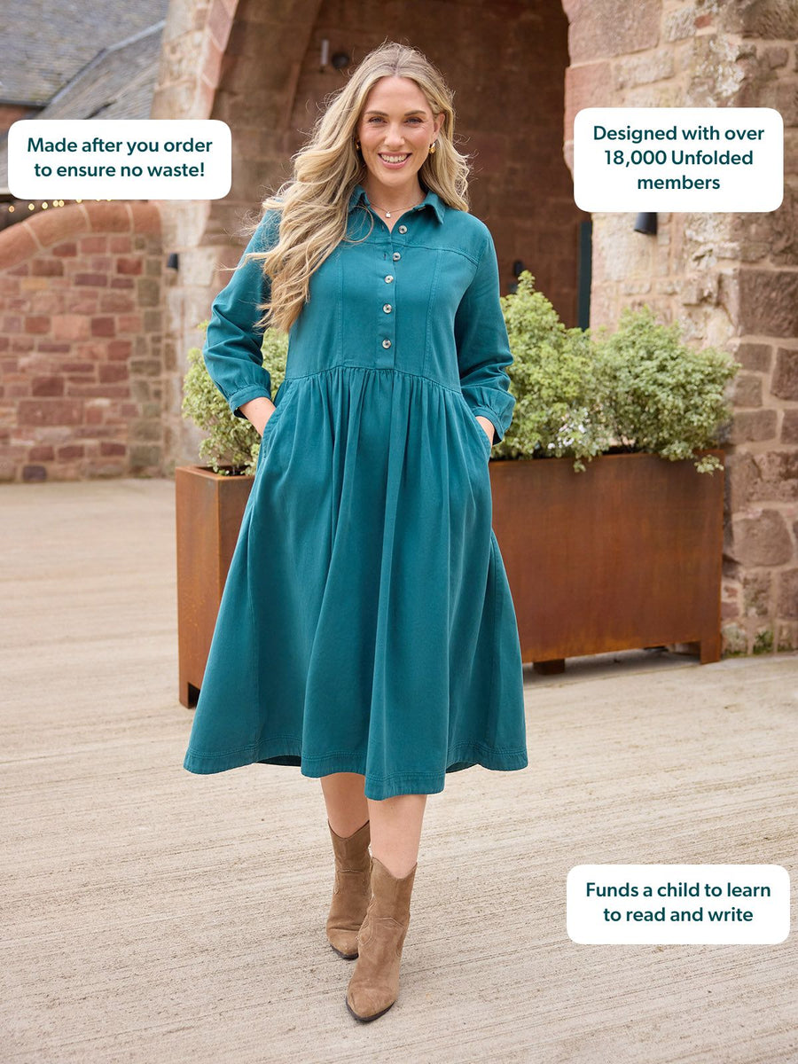 Daisie Denim Shirt Dress - Teal