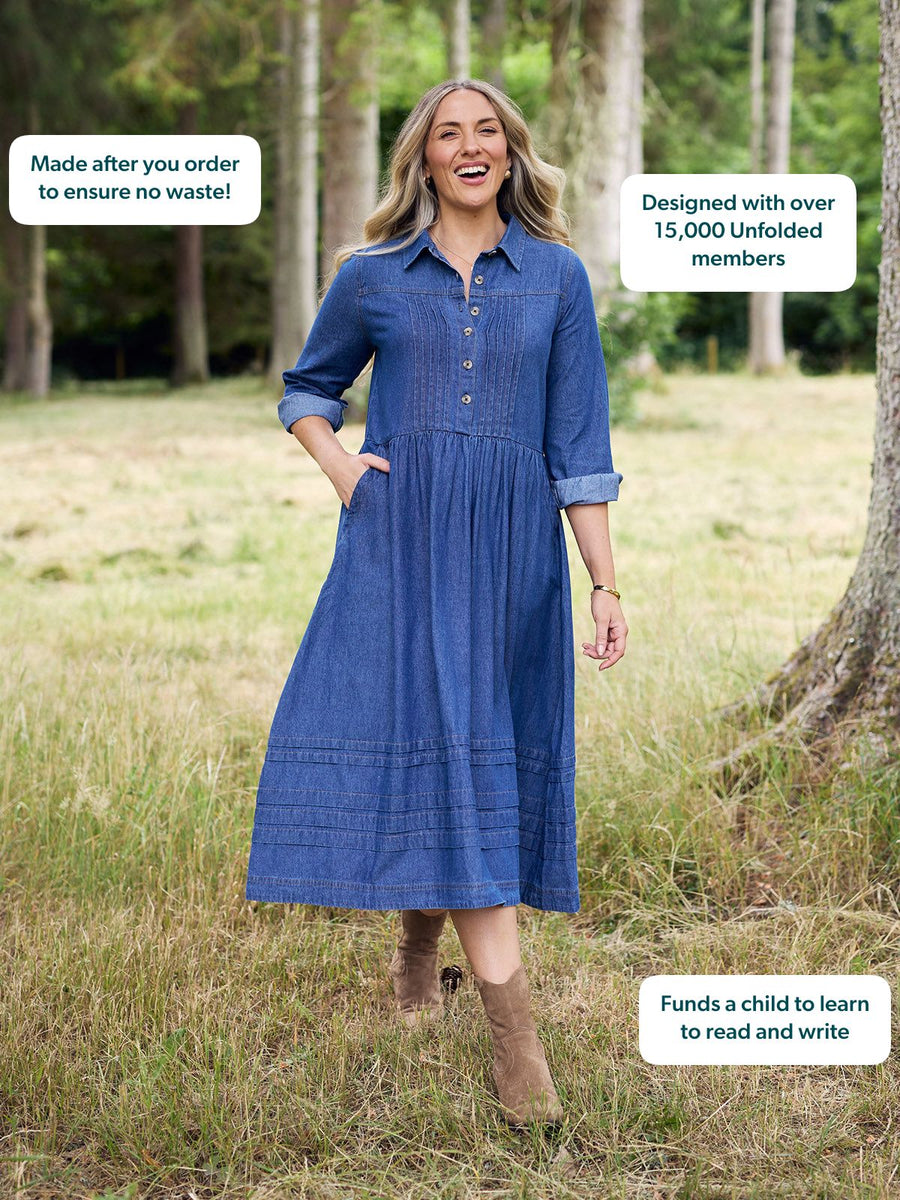 Lara Tuck Detail Denim Dress - Blue