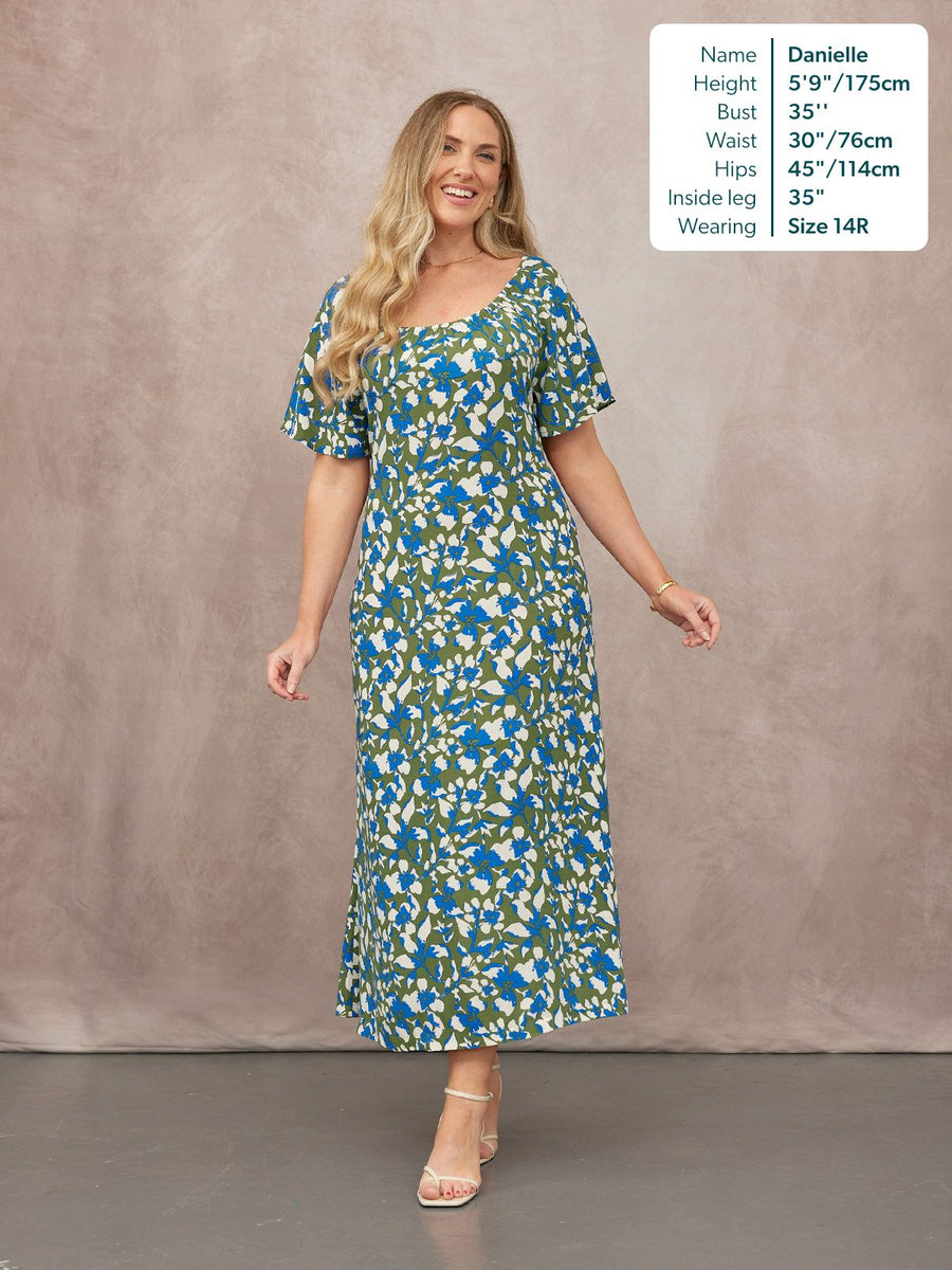 Dia Scoop Neck Dress - Green Floral