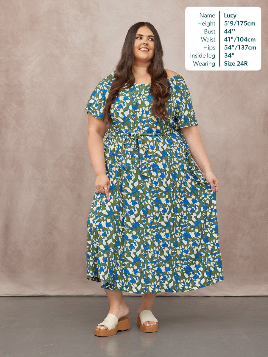 Dia Scoop Neck Dress - Green Floral