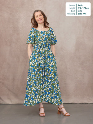 Dia Scoop Neck Dress - Green Floral
