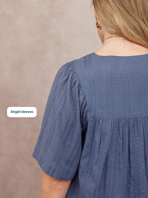 Edith Textured Relaxed Top - Blue