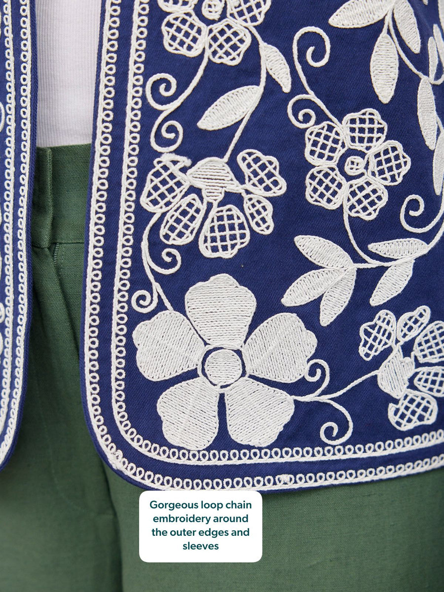 Elaine Embroidered Jacket - Reversible Navy