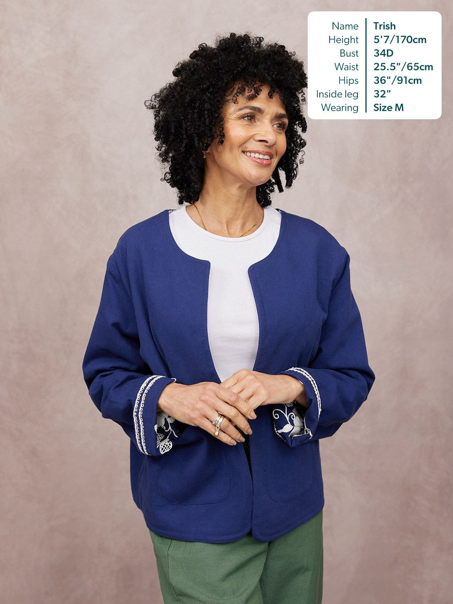Elaine Embroidered Jacket - Reversible Navy
