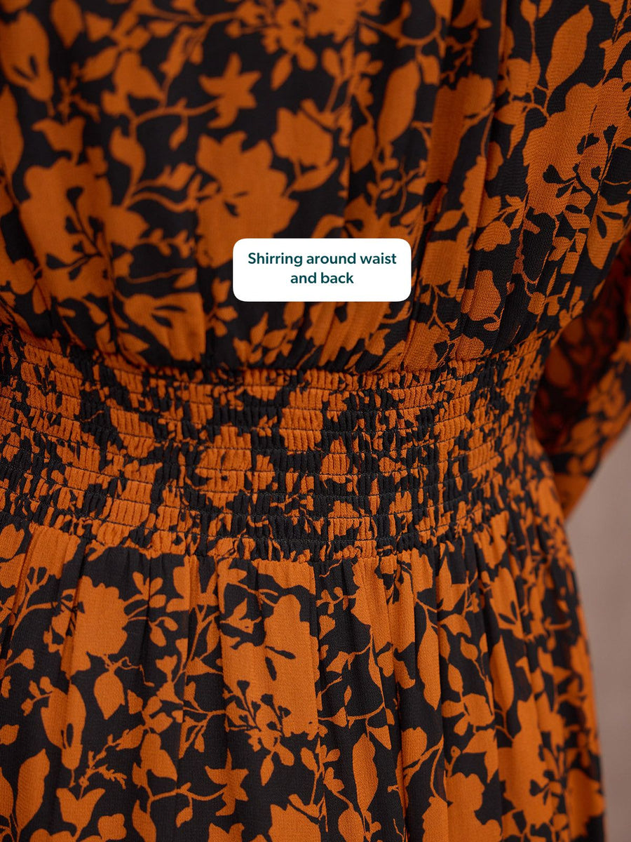 Eleanor Tiered Skirt Dress - Orange & Black Floral Print