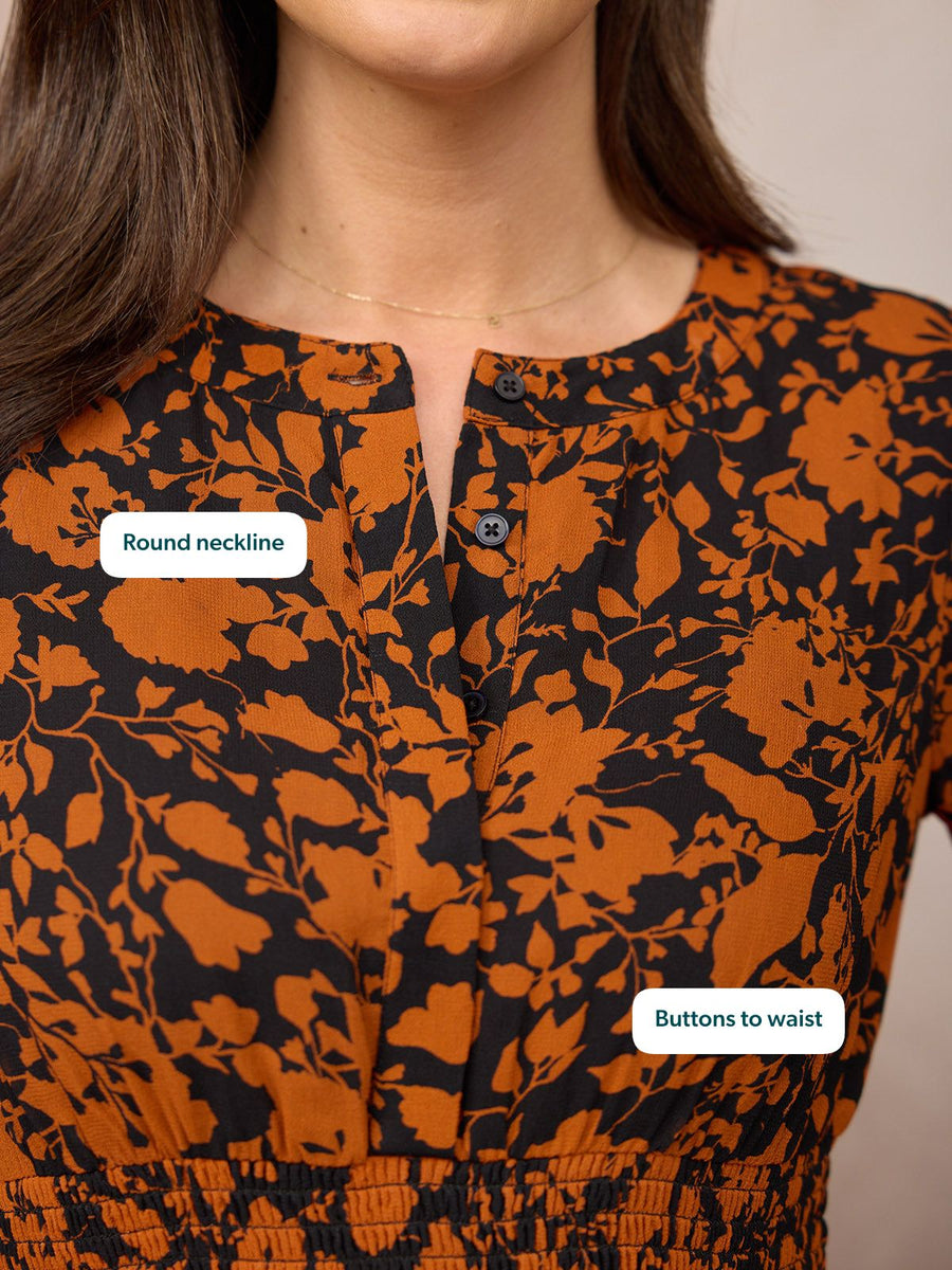 Eleanor Tiered Skirt Dress - Orange & Black Floral Print