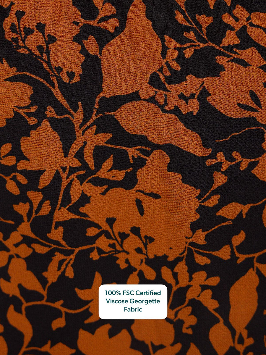 Eleanor Tiered Skirt Dress - Orange & Black Floral Print
