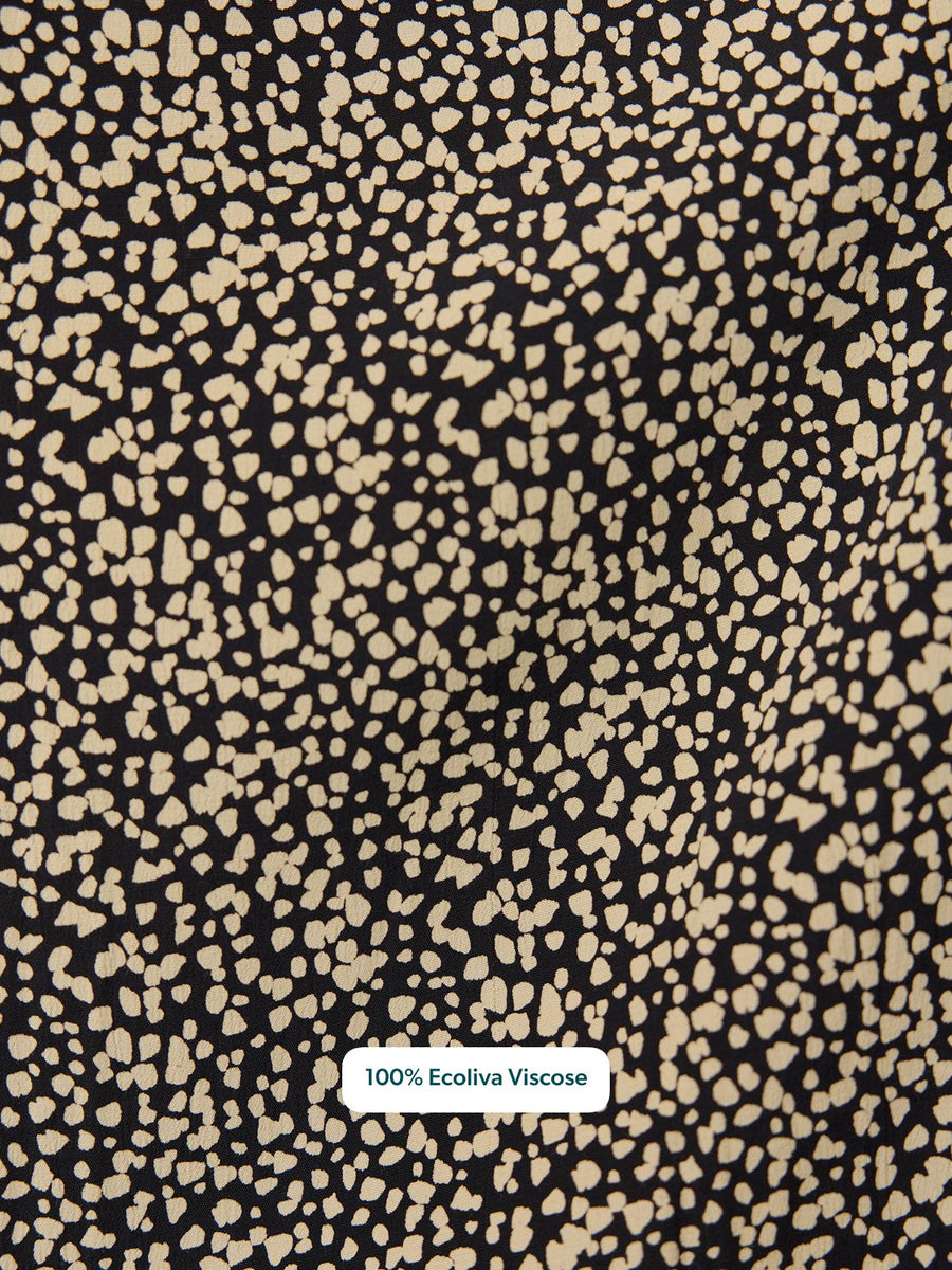 Emma Frill Neckline Long Sleeve Dress - Black & Natural